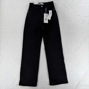 Katch Me Jeans Womens XS Black High Rise Wide‎ Leg Relaxed Fit Stretch Denim NWT